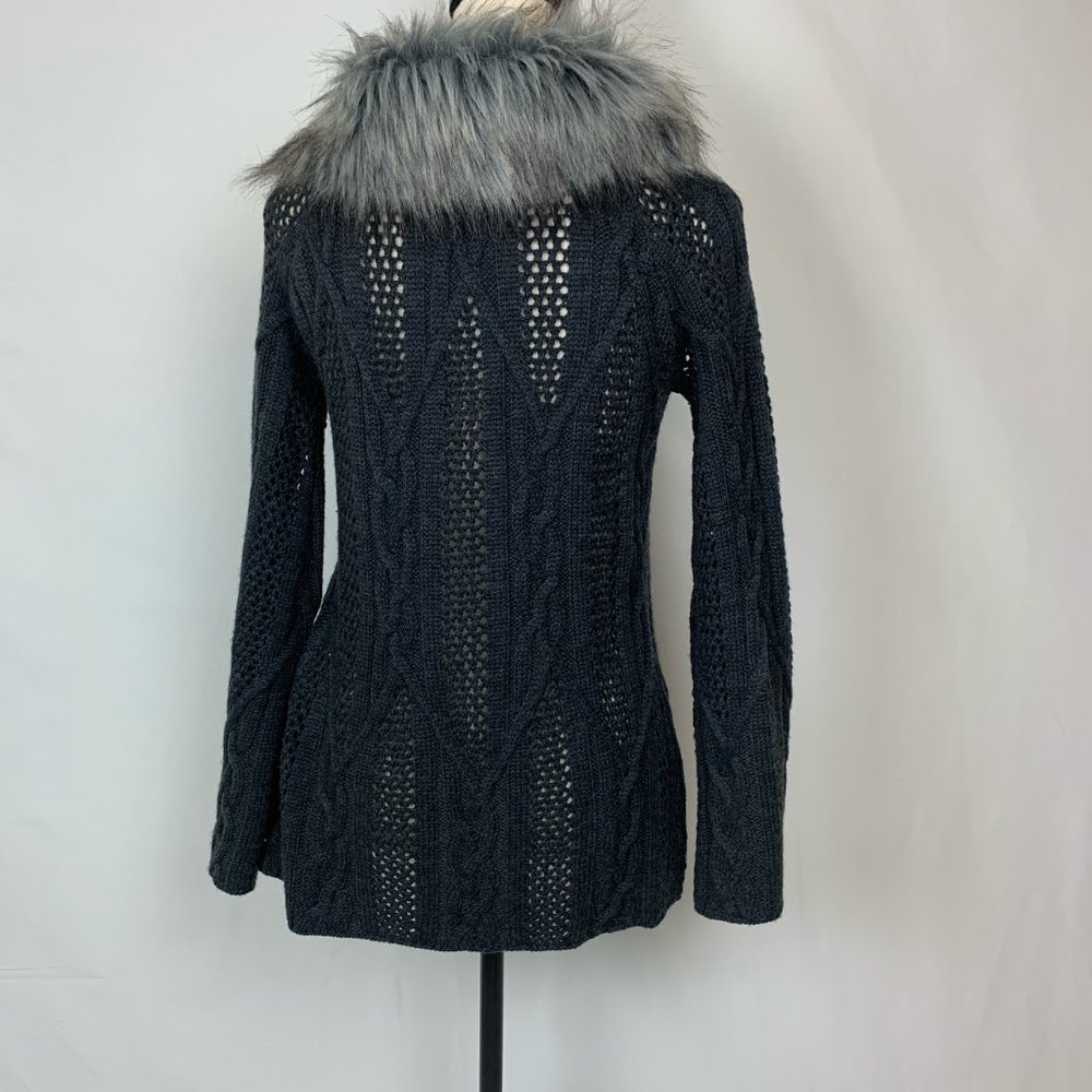 Kenar Wool Blend Faux Fur Collar Cardigan Sz S - Picture 3 of 7